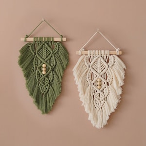 Dekoracja ścienna z liści, makrama ścienna, dekoracja domu wiejskiego, wystrój sypialni boho, skandynawski dom, prezent na nowy dom, nowoczesna ścienna zawieszka L32