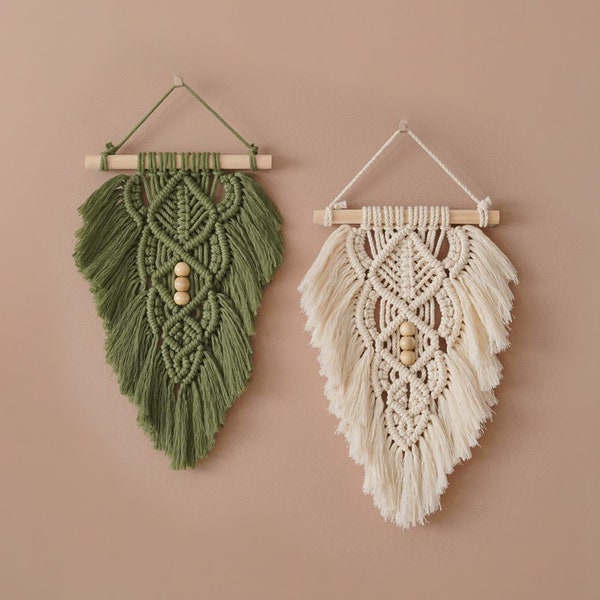 Leaves Wall Decor, Macrame Wall Hanging, Farmhouse Decoration, Boho Bedroom Decor, Scandinavian Home, New Home Gift, Modern Wall Hanging L32