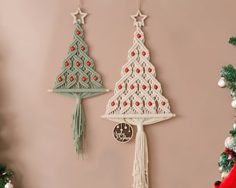 Arbre de Noël en macramé, Art mural de Noël, décor de vacances Boho, macramé de Noël, arbre de vacances, cadeau d'arbre de Noël, décor de vacances à la mode X51