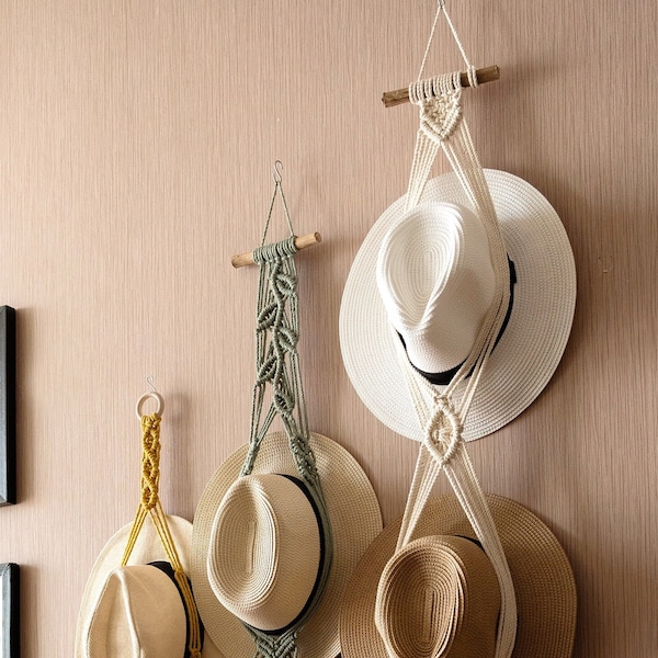 Macramé hoedenhouder, hoedenhanger voor muur, cowboyhoed, cadeau voor papa, handgemaakte meubels, boho woondecoratie, hoedenstandaard, valentijnscadeau voor haar H01