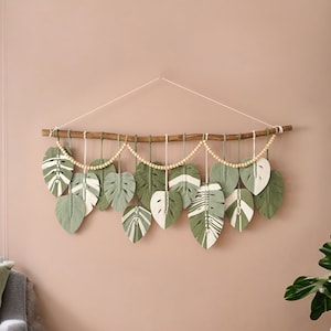 Macrame Leaf Wall Hanging, Macrame Wall Hanging, Green Wall Art, Boho Home Decor, New Home Gifts, Living Room Decor, Mid-Century Modern L36
