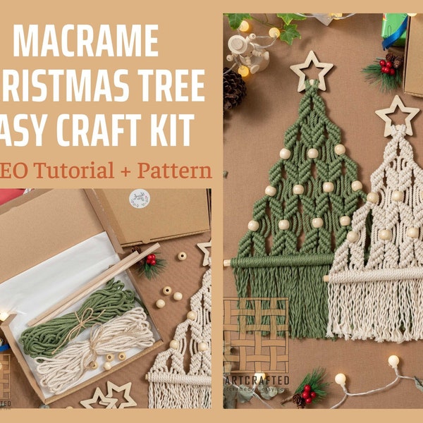 DIY KIT Macrame Christmas Tree Decoration, Beginner Craft KIT, Holiday Craft Night,Festive Activity, Holiday Decor, Christmas Gift K20