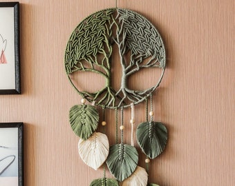 Macrame Green Leaves Tree Of Life , Boho Wall Decor, Handmade Home Decor, New Home Gift, Unique Decor Art, Mothers Day Gift W19