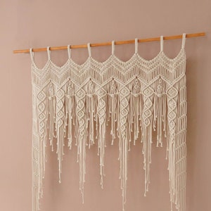 Macrame Unique Curtain, Boho Large Curtain, Modern Home Decor, Custom Valance, Window Treatment, Extra Large Tapestry, Neutral Wall Art C25