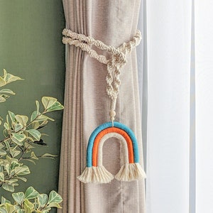 Rainbow Curtain Tie Back, Nursery Gift, Macrame Tie Backs, Curtain Accessory, Rope Holdbacks, Bohemian Macrame, Rainbow Tiebacks C23