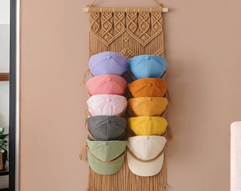 Macrame Cap Holder, Gift For Him, Cabin Wall Decor, Macrame Hat Holder, Caps Organizer, Hat Hook For Wall, Hanging Rack, Baseball Gifts I23