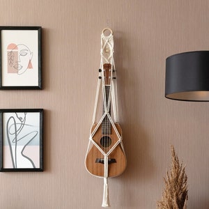 Ukulele Guitar Wall Hanging, Macrame Wall Decor, Guitar Home Decor, Ukulele Lover Gifts, Instrument Holder, First Mothers Day H03