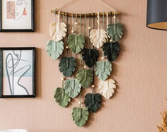 Monstera Leaves, Macrame Wall Hanging, Feathers Home Decor, Monstera Wall Decor, Best Friend Gift, Housewarming Gift, Mothers Day Gift L02