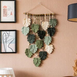 Macrame Leaf Wall Hanging, Macrame Wall Hanging, Green Wall Art, Boho Home Decor, Handmade Gifts, Farmhouse Decor, Mid-Century Modern L47