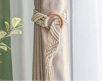 Unique Curtain Tie Back, Rustic Tiebacks, Boho Home Decor, Macrame Decor, Housewarming Gift, Shabby Chic Windows, Curtain Loop C22