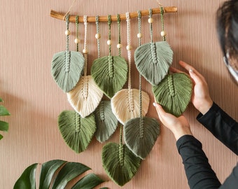 Macrame Leaf Wall Hanging, Boho Wall Decor, Decor Minimalist, Macrame Wall Art, Gift For The Home, Monstera Leaves Decor L02