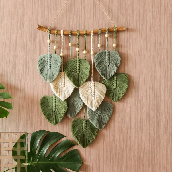 Macrame Leaf Wall Hanging, Safari Nursery decor, Macrame Wall Hanging, Green Wall Art, Boho Home Decor, New Home Gifts, Farmhouse Decor L02