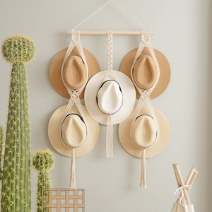Macrame Hat Display, Farmhouse Decor Wall, House Warming Gift, Hanging Cap Rack, Mother Day Gift, Rustic Decor, Hat Holder, Gift For Her H12