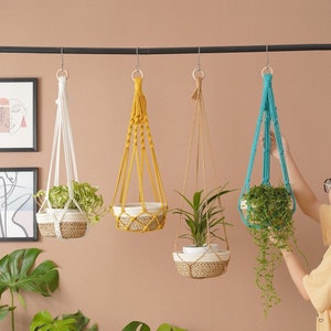 Macrame Plant Hanger, No Tassel Plant Holder, Boho Home Decor, Ceiling Planter, Minimalist Hanging Planter, Mothers Day Gift H14