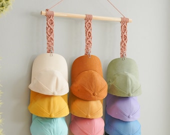 Custom Cap Hanger, Macrame Hat Hanger, Bohemian Home Decor, Room Organizer, Farmhouse Hat Holder, Baseball Cap Stand, Gift For Him H43