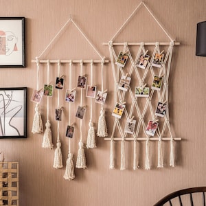 Macrame Photo Hanger, Boho Twine Photo Display, Collage Dorm Wall Decor, Ins Tax Photo Display, Included Wooden Clips, Mothers Day Gift H02