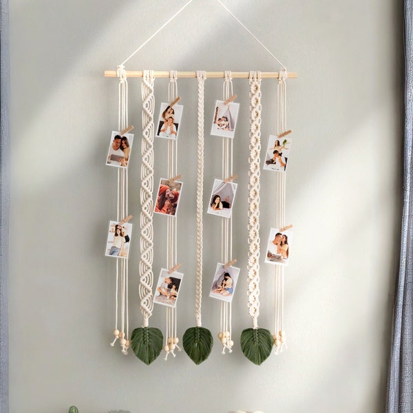 Photo Display Wall, Macrame Photo Holder, Twine Photo Hanger, Picture Holder, Teen Girls Gift, Indie Room Decor, Gallery Wall Art I44