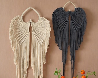 Angel Wings Macrame, Angel Wings Decor, Macrame Leaves, Witchy Gift, Witch Decorations, Baby Goth Nursery, Gothic Sign,Witchy Room Decor W53