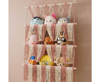 Nursery Toy Hammock, Stuffed Animals, Gift For Kids, Nursery Decoration, Squishmallow Net, Boho Kids Room, Macrame Storage H72