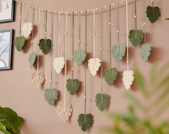 Monstera Leaves Bunting Garland Wall Hanging, Safari Jungle Theme, Plant Lover Gift, Geometric Wall Art, Mothers Day Gift L09