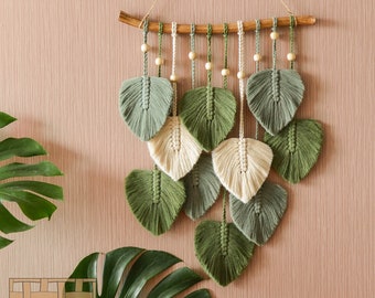 Macrame Leaf Wall Hanging, Macrame Wall Hanging, Green Wall Art, Boho Home Decor, New Home Gifts, Farmhouse Decor, Mother's Day Gift L02