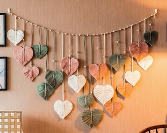 Custom Macrame Heart Feather, Wedding Background, Leaves Wall Art, Couples Gift, Nursery Wall Decor, Love Wall Art, Grammy Gifts L24