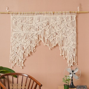 Large Macrame Leaf Window Curtain Wall Hanging, Boho Wall Tapestry, Leaf Curtain, New Home Gift, Headboard Decor, First Mothers Day C02