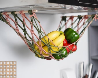 Macrame Colorful Fruit Hammock, Farmhouse Kitchen, Produce Storage, Under Cabinet, Housewarming Gift, Fruit Basket, Mothers Day Gift I08