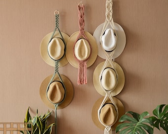 Macrame Hat Holder, Boho Hat Hanger, Hat Rack, Hat Storage, Hat Display, Hat Display, Farmhouse Decoration, Gift For Her H01