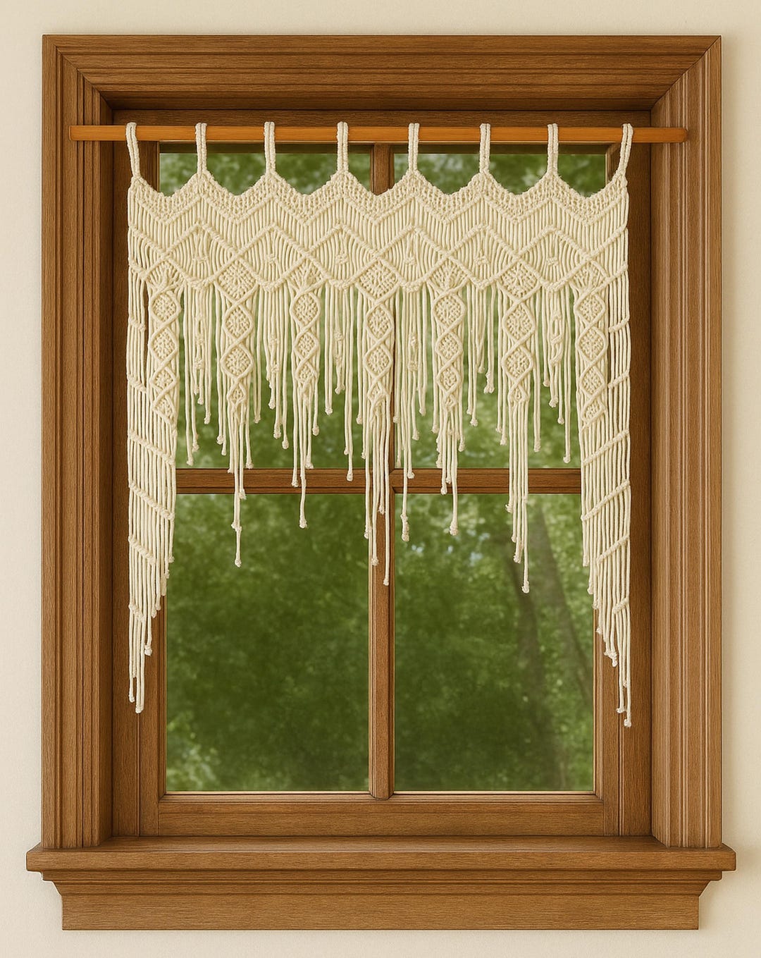 Window Macrame Patterns Boho Macrame Curtain for Window | Rustic Cotton Cord Valance | Handmade ...
