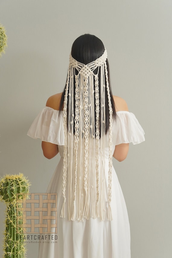 Macrame Veil, Bridal Shower Veil, Bridal Headpiece, Long Wedding Veil, Rustic Wedding Veil, Bridal Accessories, Wedding Bohemian H54