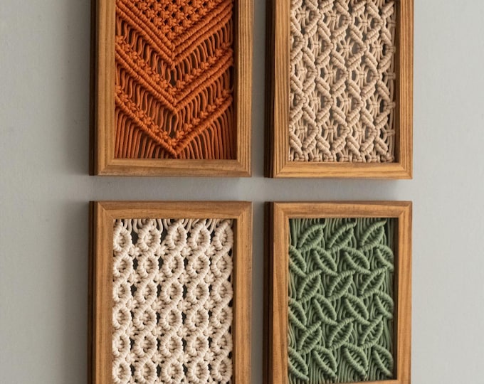 Handmade Framed Macrame Wall Art, Boho Chic Decor, Birthday Gift, Minimalist Fiber Wall Hanging U09