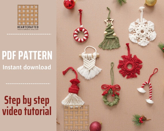 Christmas Pattern, Macrame Ornaments, For Girl For Tweens, Diy Do It Yourself, Video Tutorial, Holiday Ornament Pdf, How To Macrame P26