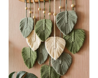 Leaves Wall Art, Macrame Wall Hanging, Mid Century Modern, Scandinavian Decor, Botanical Wall Art, Boho Monstera Albo, Monstera Leaves L02