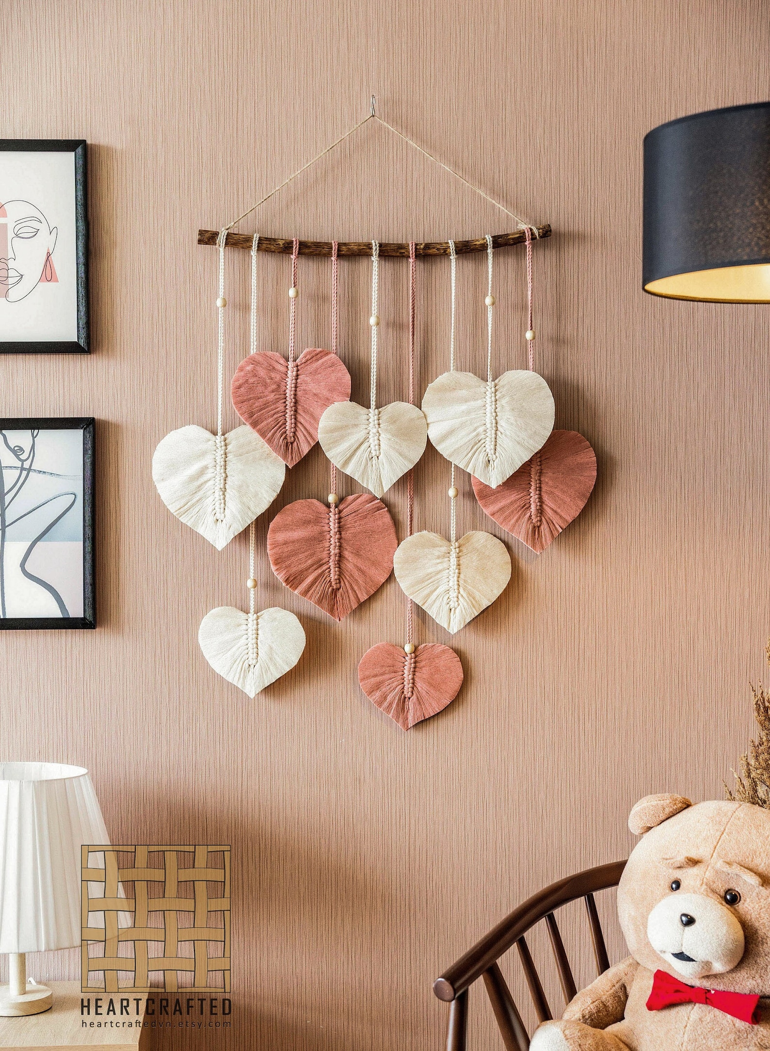Heart Macrame Wall Hanging, Heart Wall Art, Macrame Leaf Feather