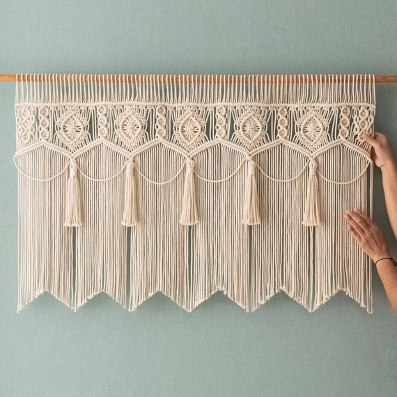 Macrame Curtain, Large Tapestry, Mid Century Modern, Fiber Wall Art, Extra Large Macrame, Door Valance, Woven Tapestry C13