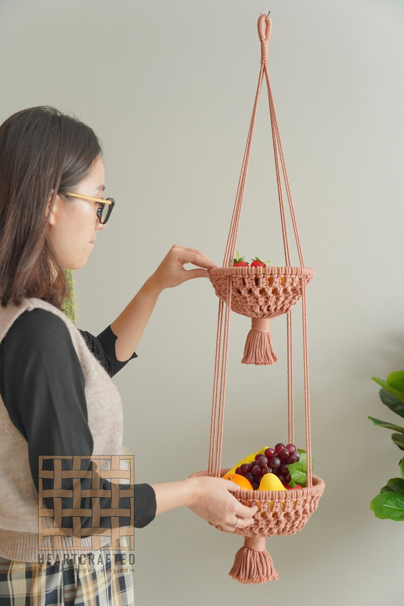 Macrame Fruit Basket, Wall Storage, Teacher Gifts, Fruit Hanging Bag, Basket Wall Decor, Vegetable Hammocks, Onion Storage, Mommy Gift H50 image 9