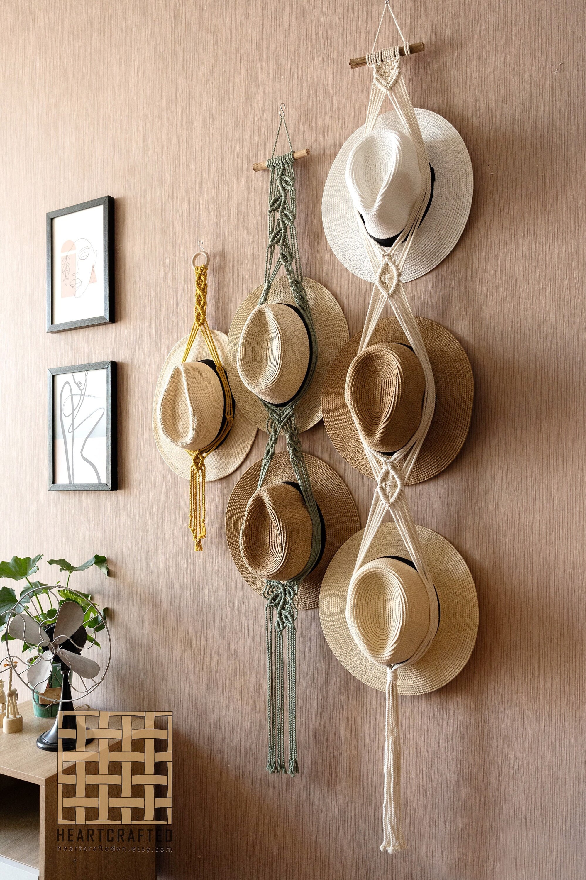 Porte-Chapeau Mural  Présentoir Pour Chapeau En Macramé Tissé À