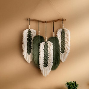 Macrame Feather Leaves, Handmade Macrame, Macrame Leaves, Boho Home Decor, Leaves Wall Art, Farmhouse Leaves, Jungle Nursery Decor  L46