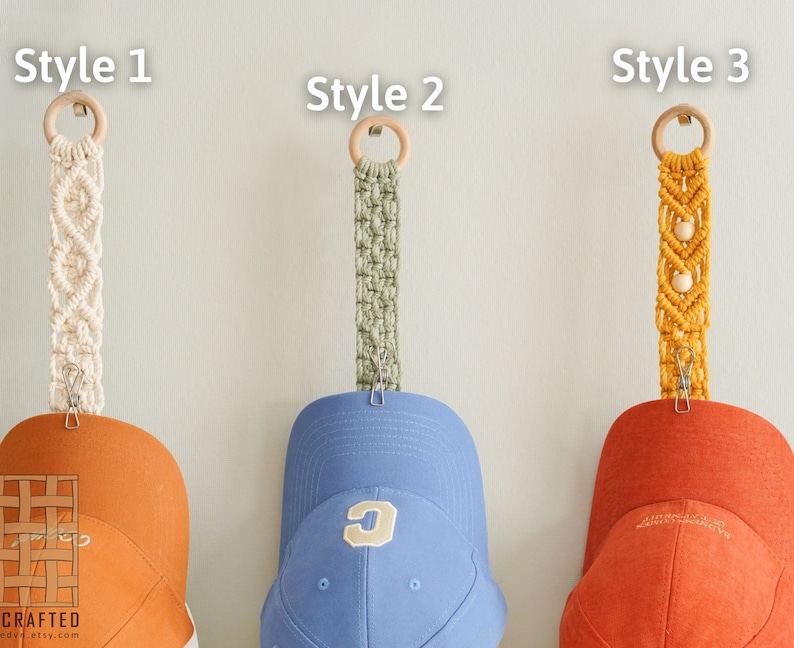 Macrame Cap Rack, Wall Cap Holder, Fathers Day Gift, Baseball Cap Hanger, Baseball Dad Gift For Dad, Gift For Him, Gift For Husband H38 image 2
