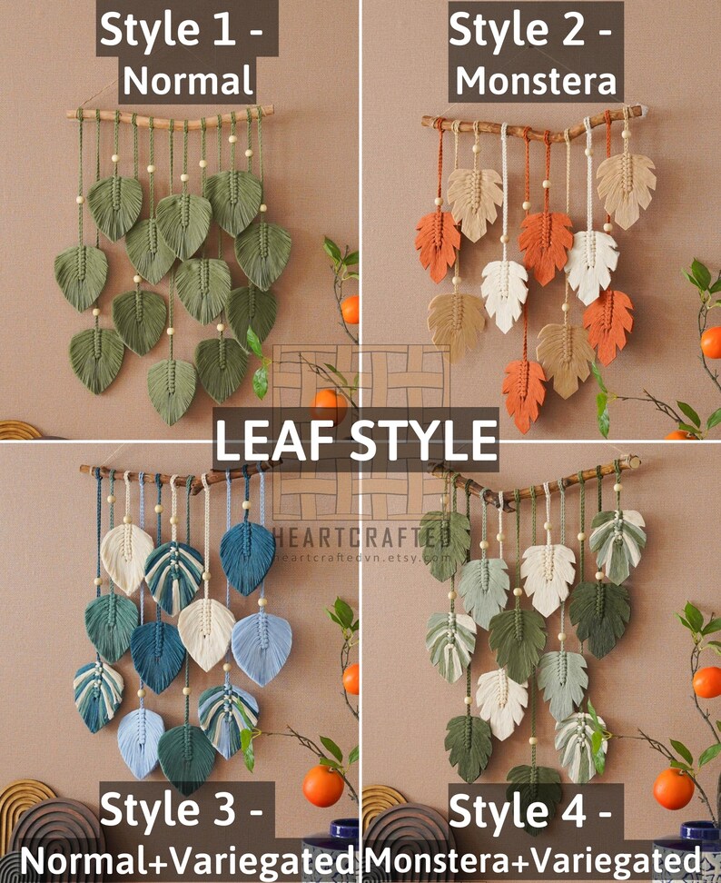 Macrame Leaf Wall Hanging, Macrame Wall Hanging, Green Wall Art, Boho Home Decor, New Home Gifts, Farmhouse Decor, Mimi Gift L02 image 3