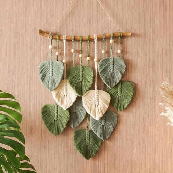 Tapiz De Hojas Multicolor Bohemio, Tejido A Mano, Macramé, Cuentas De Madera, Manualidades, Colgante De Pared, Decoración Nórdica Para El Hogar, Día De La Madre B / Materiales De Costura, Pintura Y