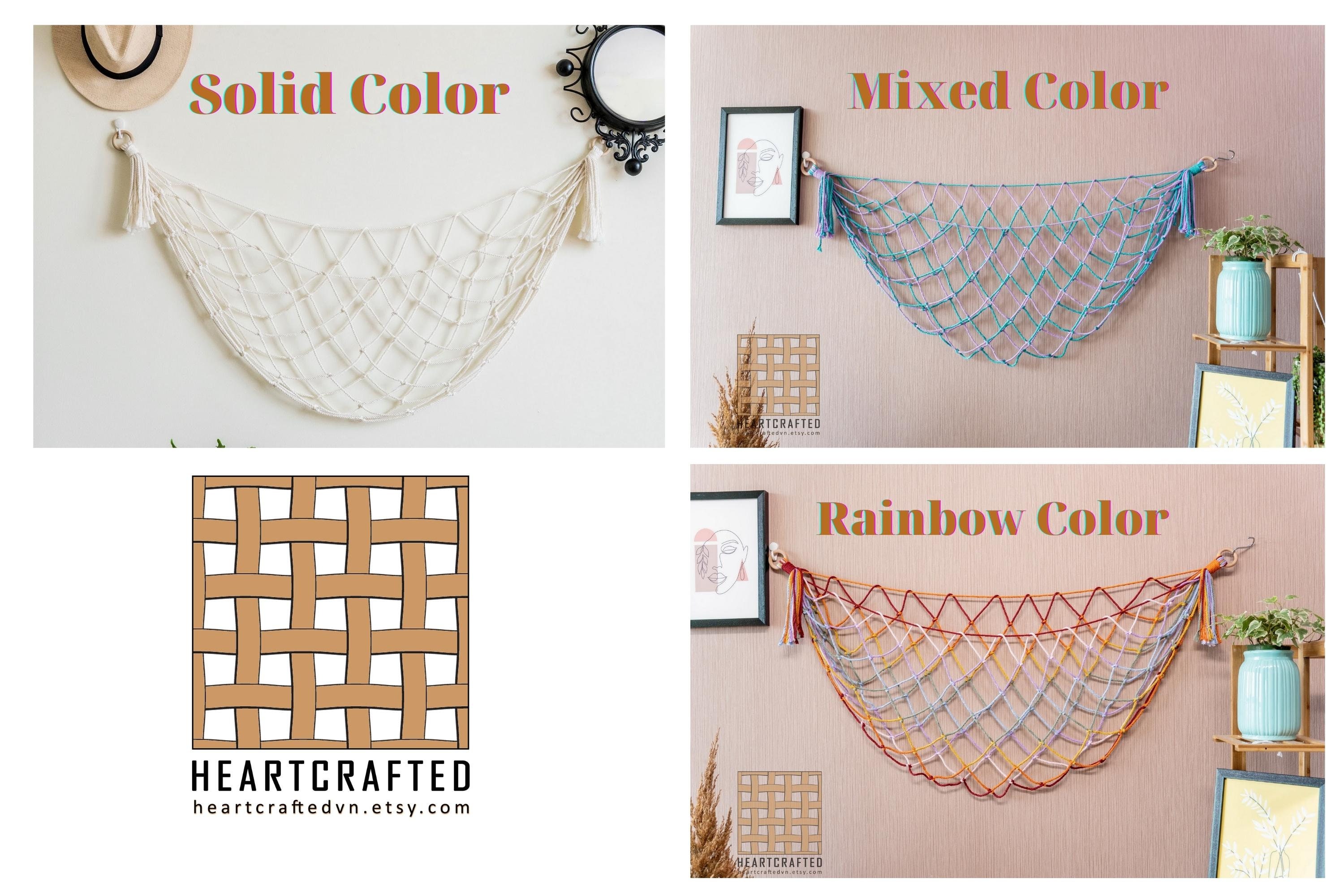 Rete Contenitore Per Peluche In Tessuto Boho Macramè - Set Da 2 Triangoli, Decorazione E Organizzazione Per Cameretta Bambini - 4
