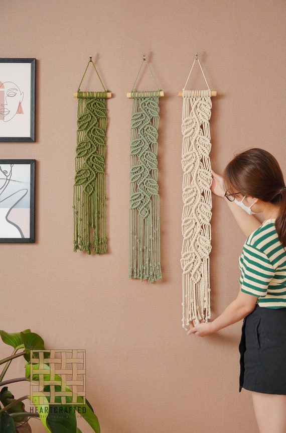 Narrow Macrame Wall Hanging, Vines Wall Art, Vertical Wall Decor, Boho Living Room Art, Plant lover gift, Farmhouse Housewarming Gift W15