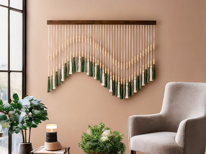 Macrame Tassel Decor, Modern Wall Decor, Wall Decor, Yarn Wall Art, Bohemian Wall Decor, Boho Home Decor, Macrame Decor, Wall Hanging V55 image 1