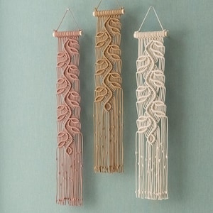 Macrame Wall Hanging, Leaf Decor, Minimalist Wall Art, Living Room Decor, Handmade Macrame, Gift For The Home, Narrow Wall Art W15