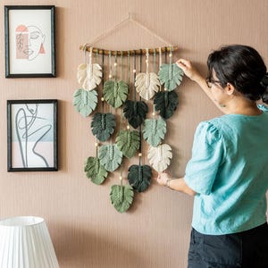 Macrame Leaf Wall Hanging, Macrame Wall Hanging, Green Wall Art, Boho Home Decor, Handmade Gifts, Farmhouse Decor, Mid-Century Modern L47 image 8