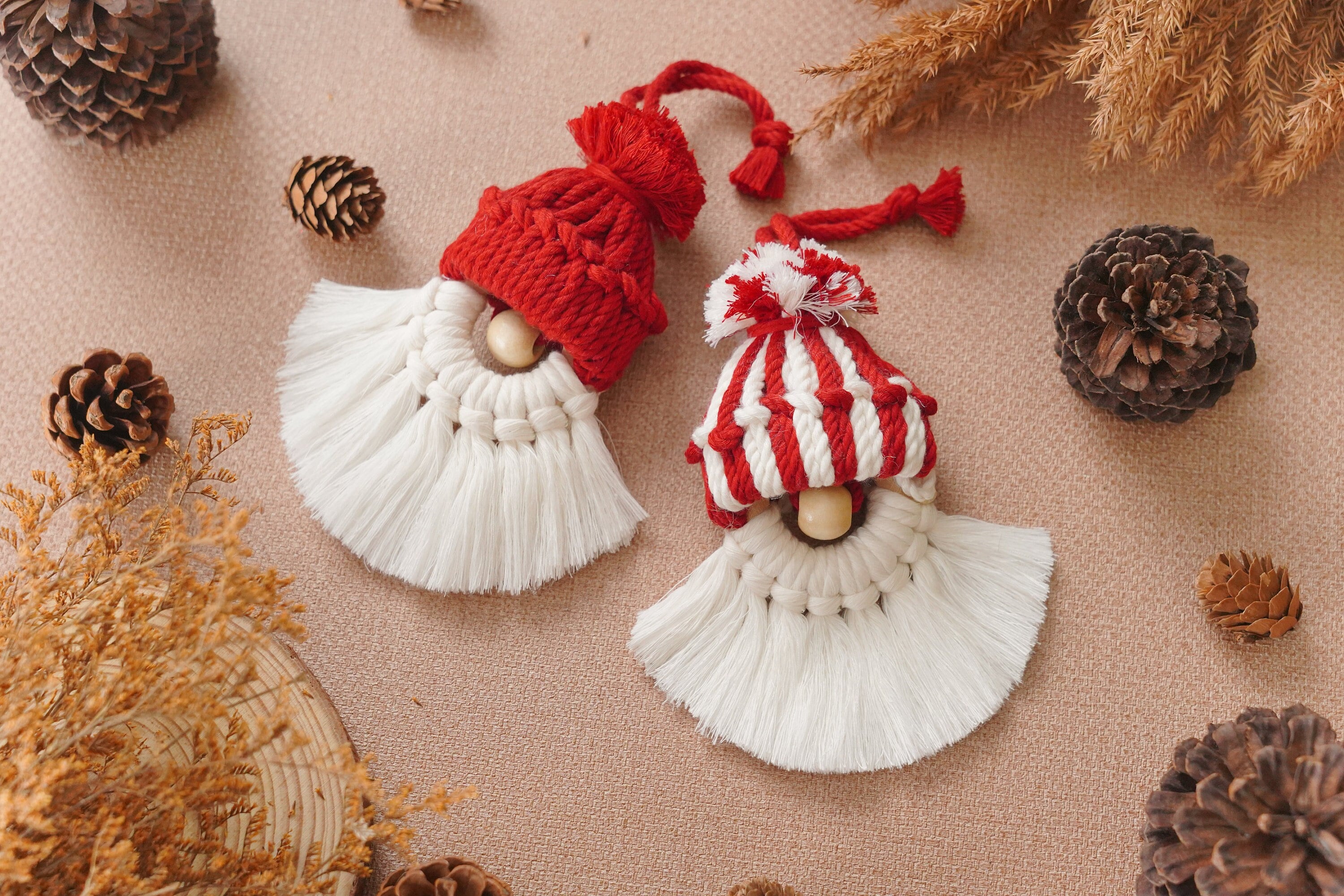 Macrame Gnome Ornament Christmas Tree Decor - Boho Christmas Decor, Bohemian Holiday, Winter Decor, Gnome Tree Hanging, Family Gift X57