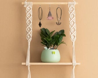 Wall Hanging Macrame Shelf, Living Room Decor, Boho Wall Decor, Hanging Shelves Rope, Macrame Plant Hanger, Boho Bedroom Decor S24