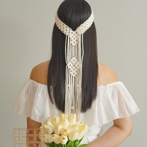 Macrame Velo, Velo doccia da sposa, Copricapo da sposa, Velo da sposa lungo, Velo da sposa rustico, Accessori da sposa, Matrimonio Boho H54 immagine 9